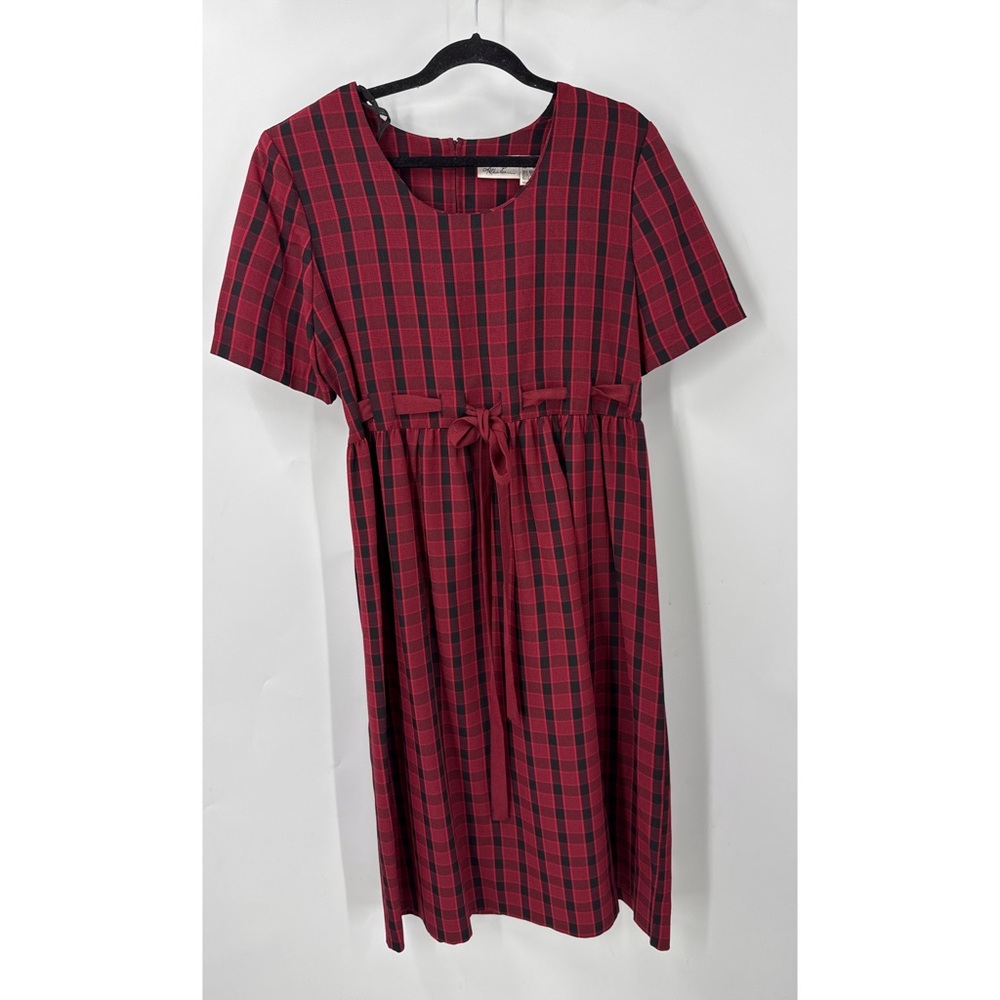 Kathie Lee vintage Black & Red Plaid Short sleeve midi dress 12